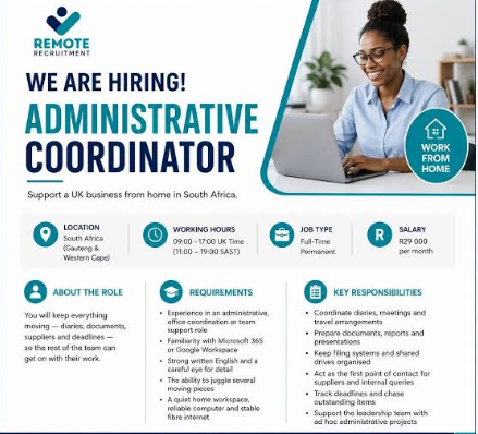 Remote Administrative Assistant & Office Coordinator Job: Salary: $20 - $28/per hour